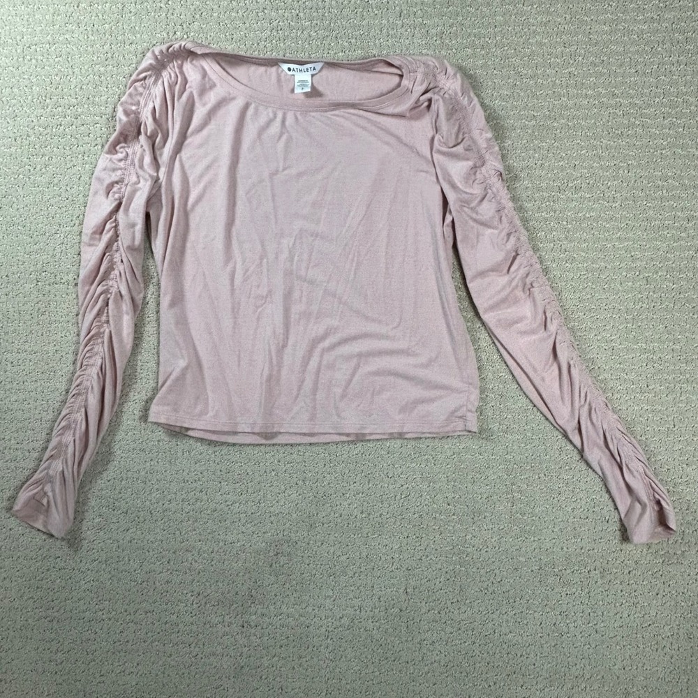 Athleta Women's Ruched Sleeve Top Long Sleeve Blouse Athleisure Pink Small